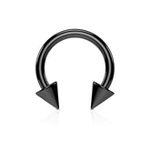 Surgical Steel Black PVD Horseshoe Spike Ring